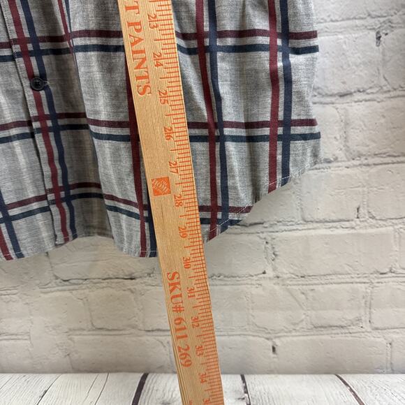 Banana Republic Button Down Shirt Mens Large Camden Fit Burgundy Grey Plaid - Picture 5 of 10